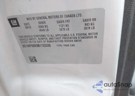 2011 Chevrolet Impala Ls z USA, uszkodzony, nr VIN 2G1WF5EK9B1133338